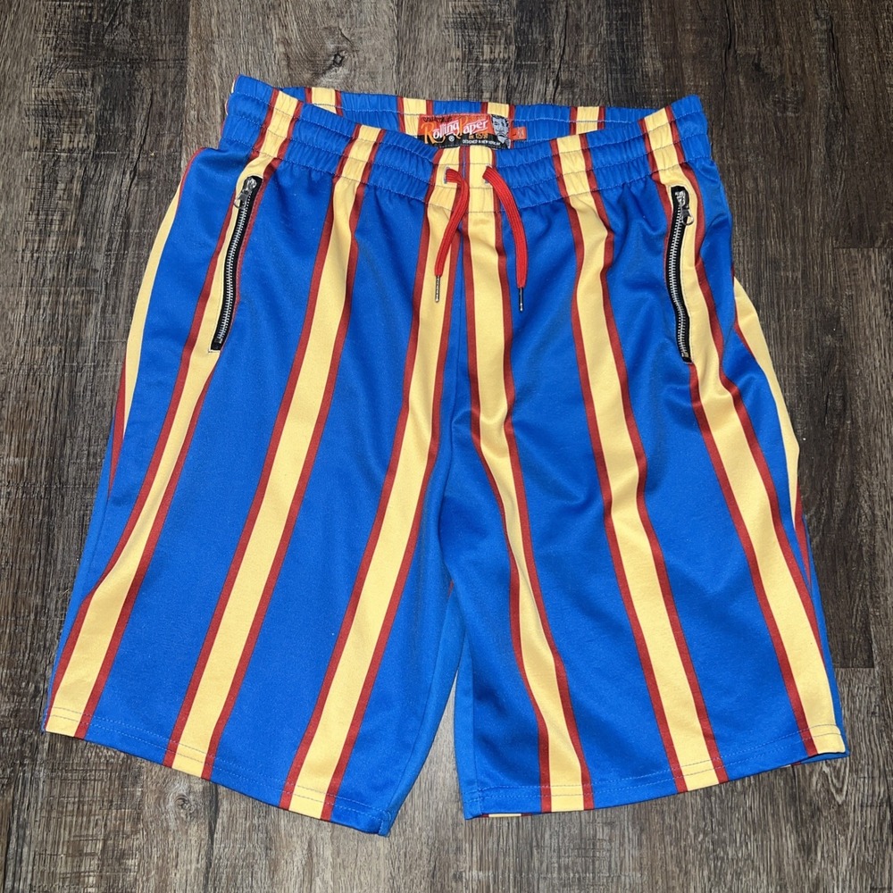 ~Large~Rolling Paper Collectables Striped Red Yellow Blue Bermuda Shorts